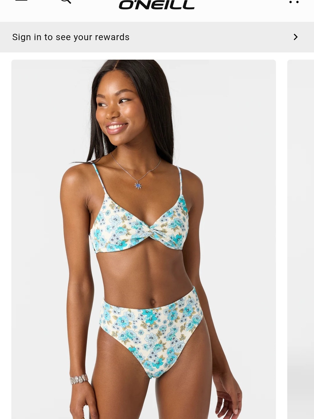 O'Neill Blue & White Floral Twist High-Rise Bikini